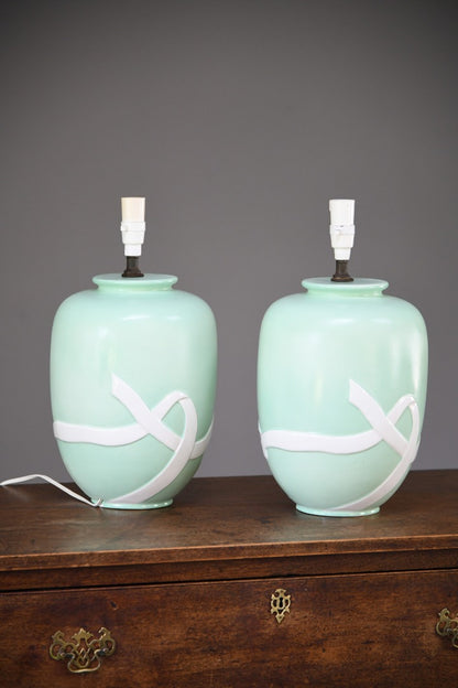 Pair Mint Green Ceramic Lamps