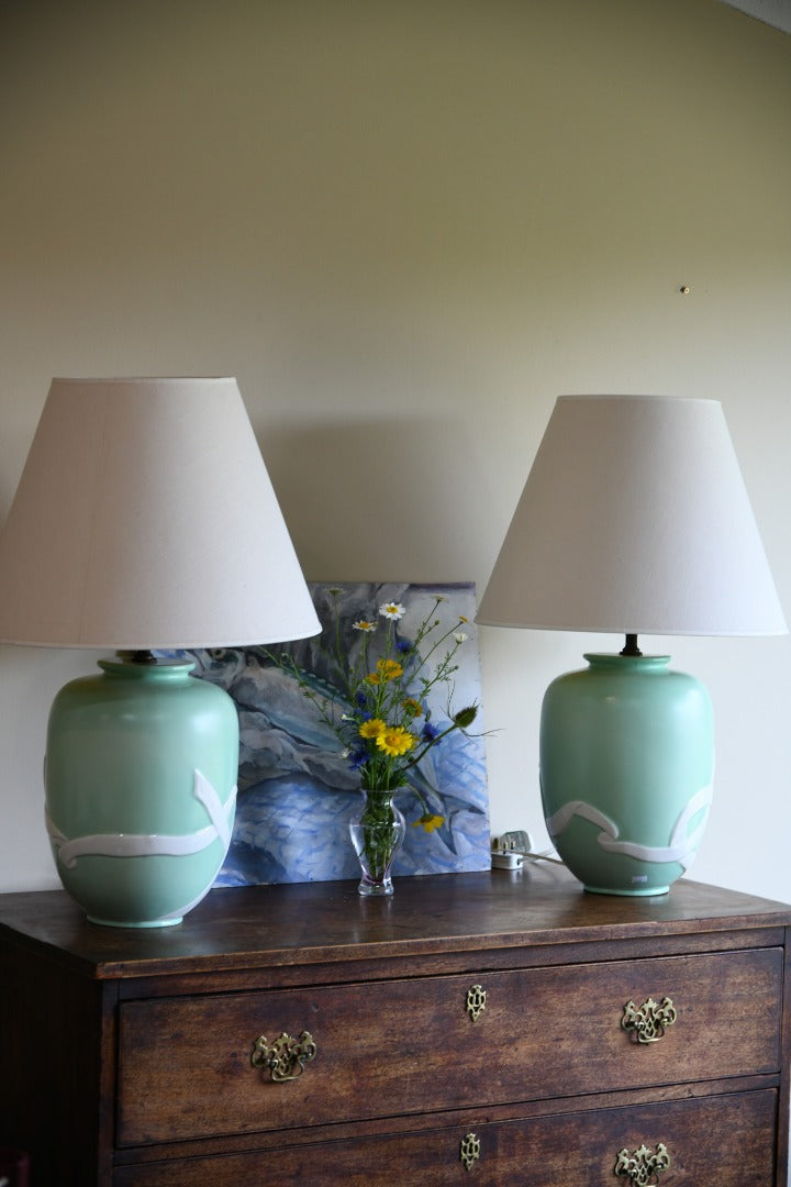 Pair Mint Green Ceramic Lamps