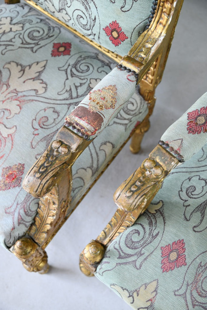 Pair Gold French Louis XVI Style Armchairs