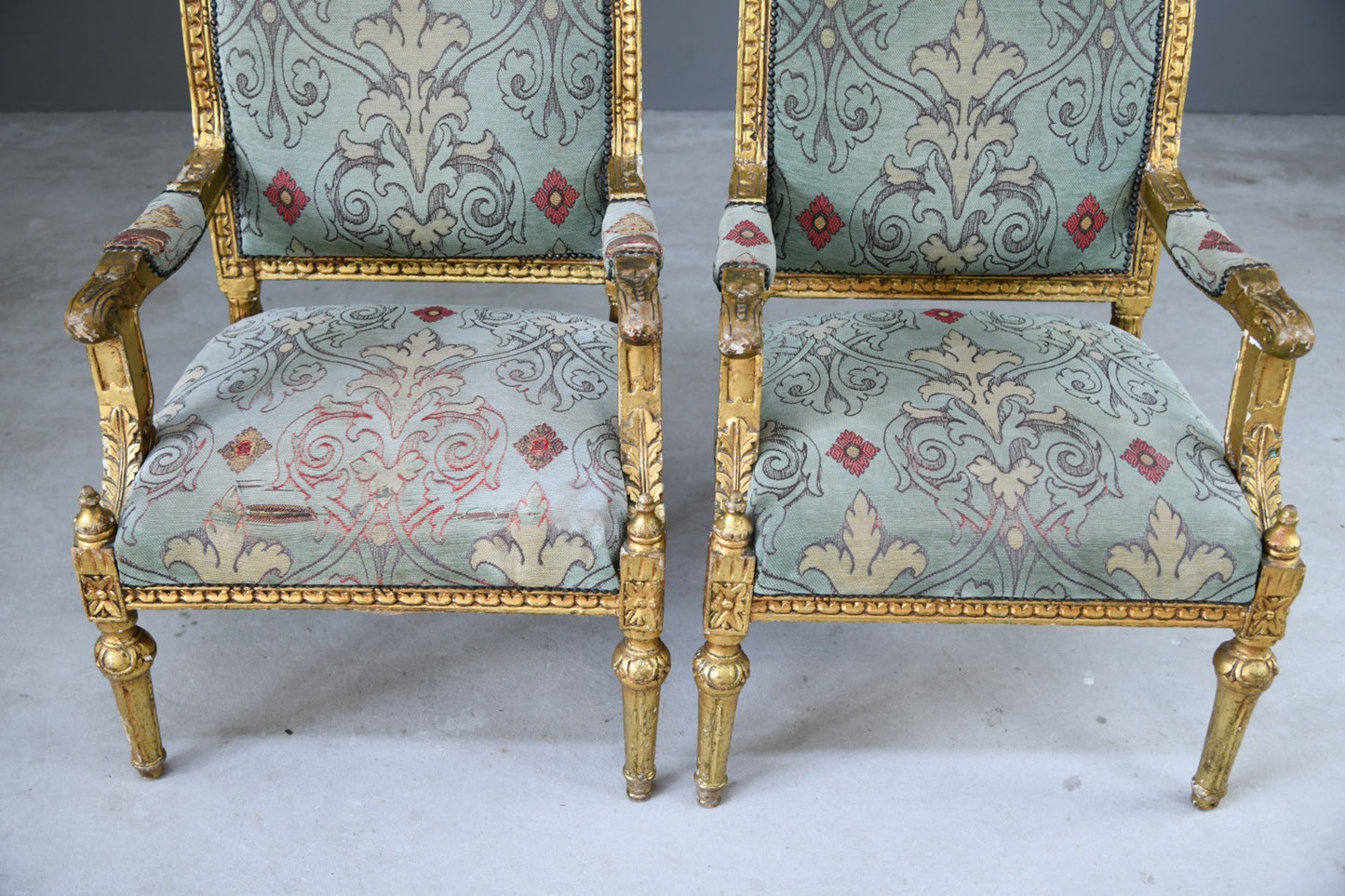 Pair Gold French Louis XVI Style Armchairs