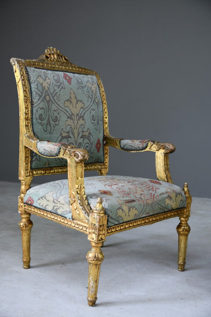 Pair Gold French Louis XVI Style Armchairs