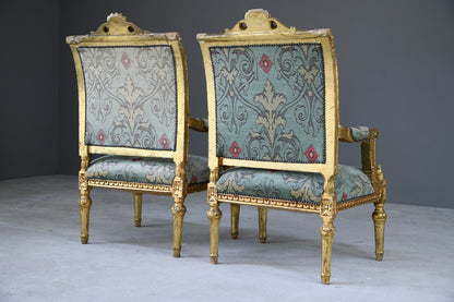 Pair Gold French Louis XVI Style Armchairs