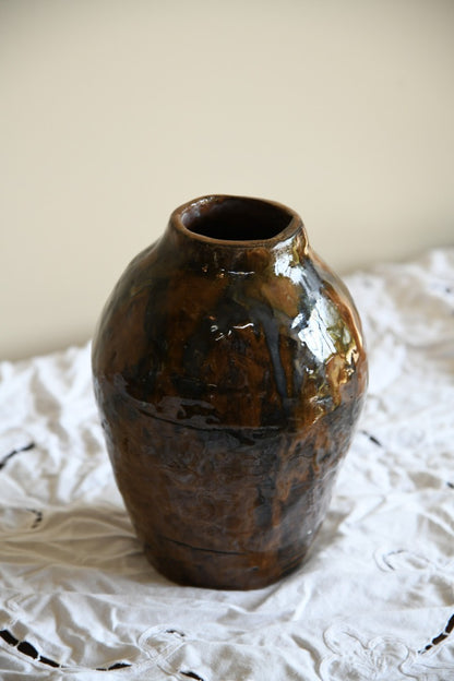 Large Brown Glazed Earthenware Vase