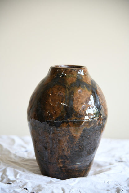 Large Brown Glazed Earthenware Vase