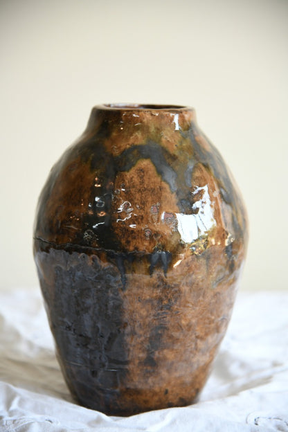 Large Brown Glazed Earthenware Vase