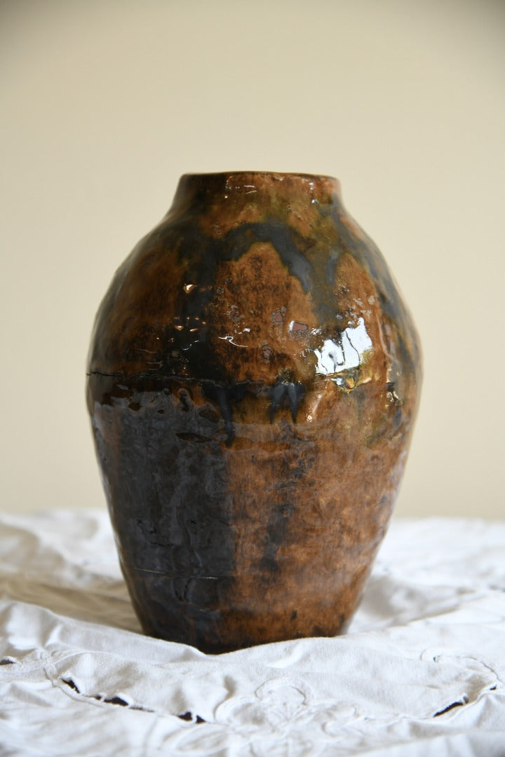 Large Brown Glazed Earthenware Vase