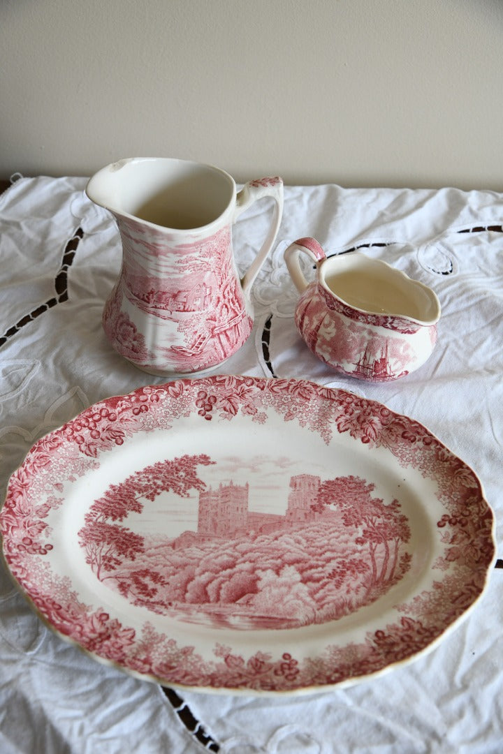 Pink Transferware Jugs & Plate