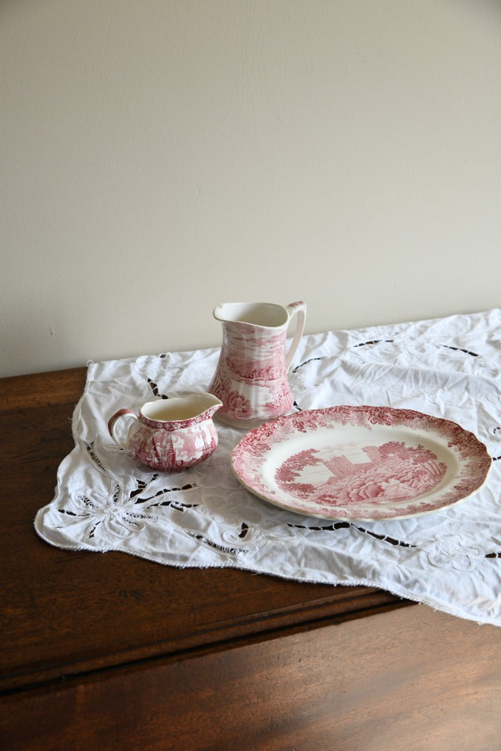 Pink Transferware Jugs & Plate