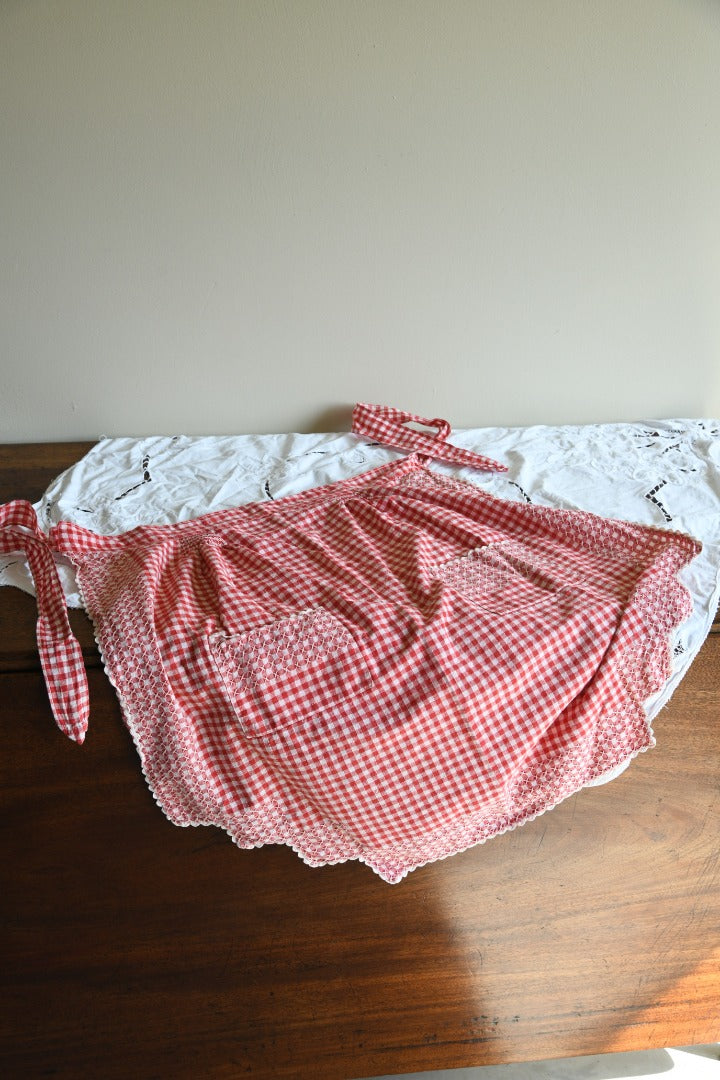 Vintage Red Gingham Cotton Apron