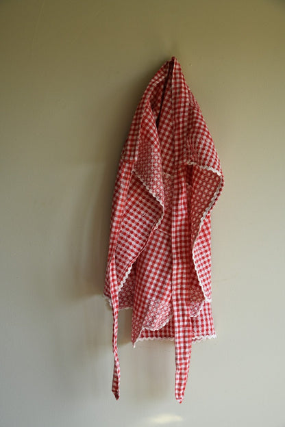 Vintage Red Gingham Cotton Apron