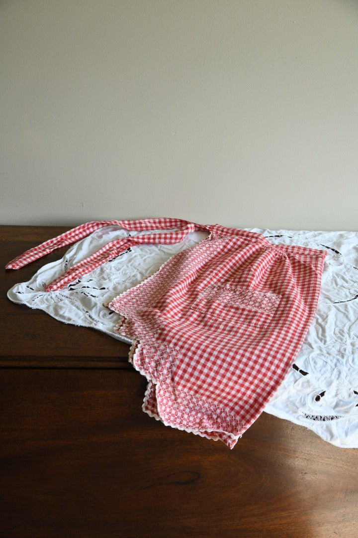 Vintage Red Gingham Cotton Apron