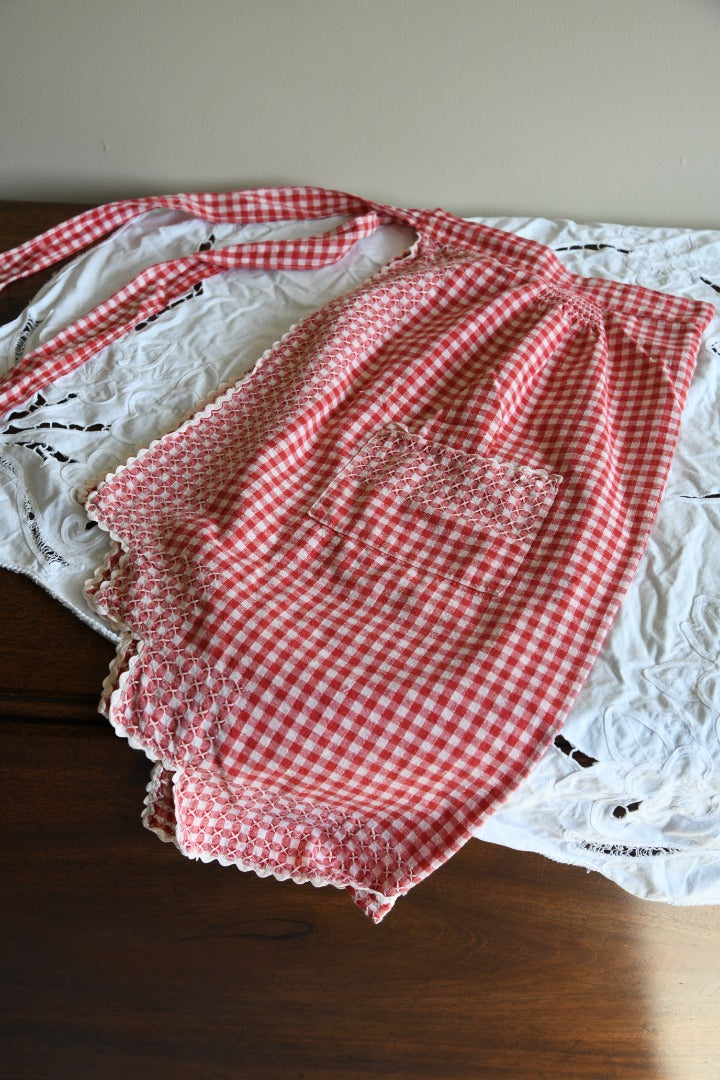 Vintage Red Gingham Cotton Apron