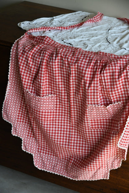 Vintage Red Gingham Cotton Apron