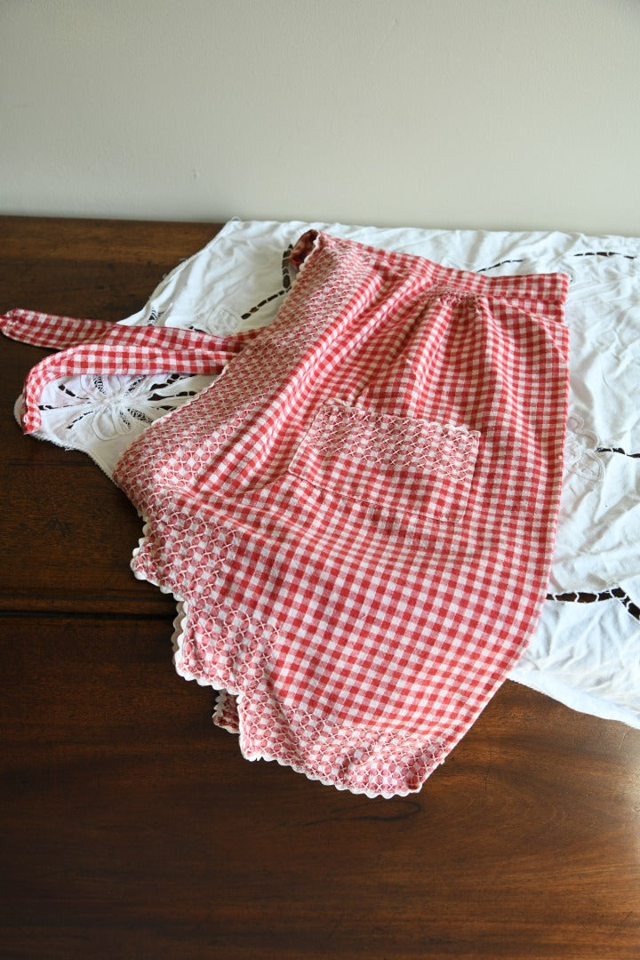 Vintage Red Gingham Cotton Apron