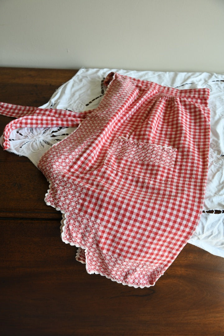 Vintage Red Gingham Cotton Apron