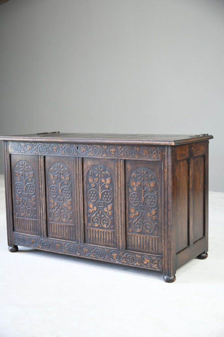 Carved Oak Coffer Chest Blanket Box