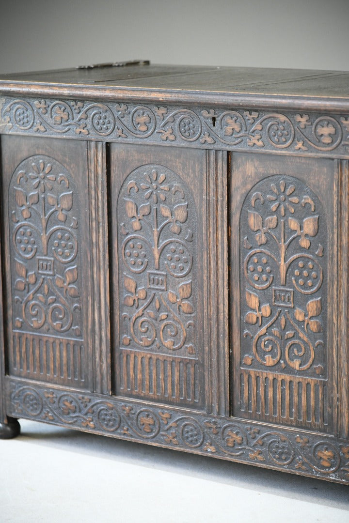 Carved Oak Coffer Chest Blanket Box