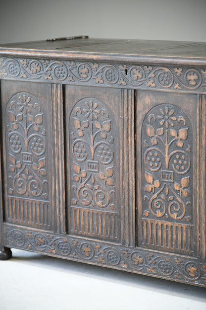 Carved Oak Coffer Chest Blanket Box