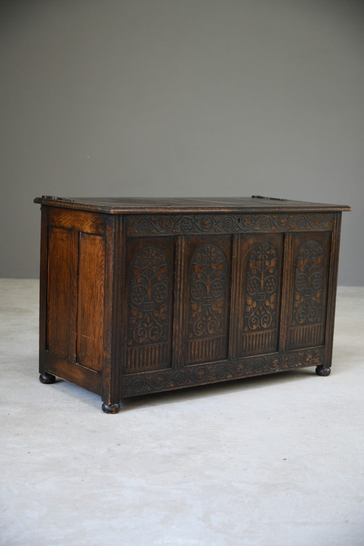 Carved Oak Coffer Chest Blanket Box