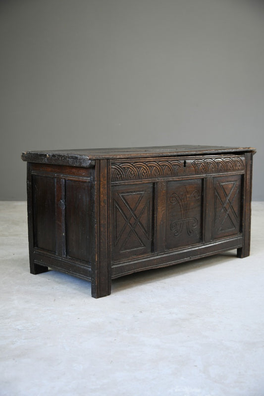 Carved Oak Antique Chest Coffer