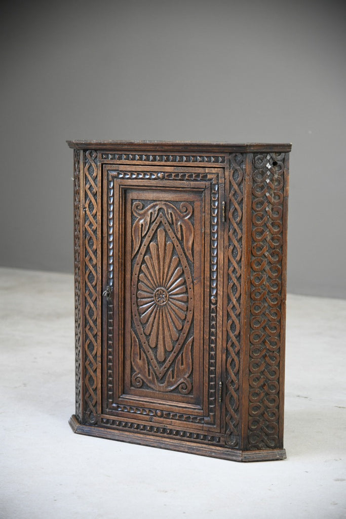 Antique Carved Oak Corner Cabinet
