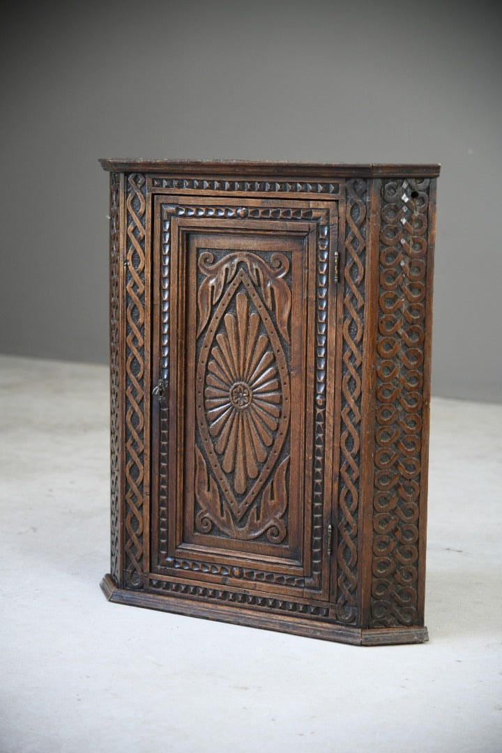 Antique Carved Oak Corner Cabinet