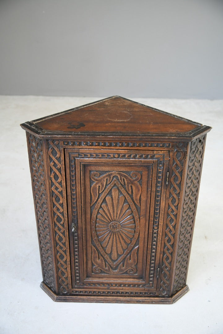 Antique Carved Oak Corner Cabinet