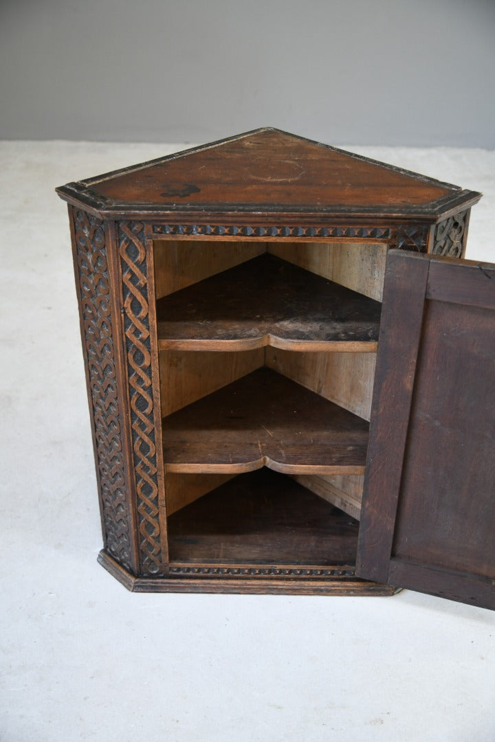 Antique Carved Oak Corner Cabinet