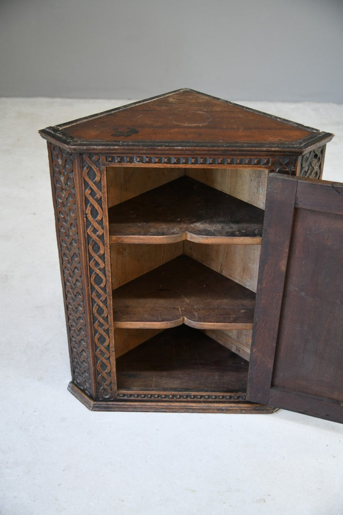 Antique Carved Oak Corner Cabinet