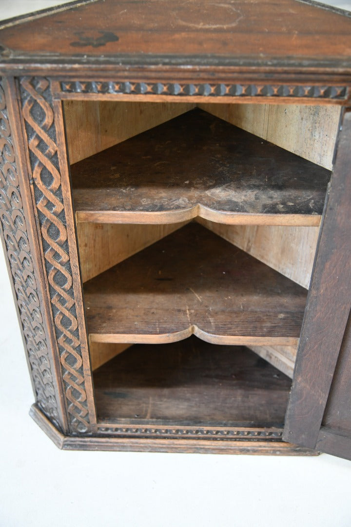 Antique Carved Oak Corner Cabinet