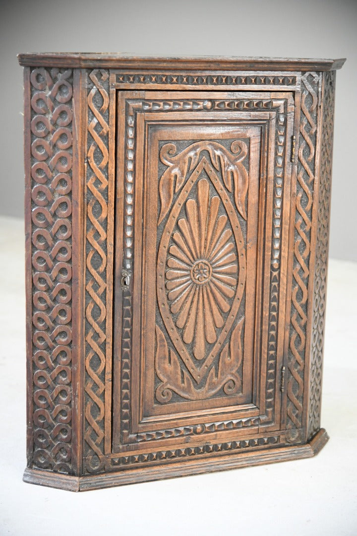 Antique Carved Oak Corner Cabinet