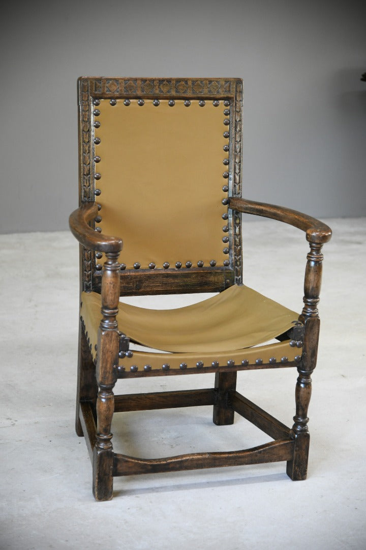 Oak and Leather Carver Chair