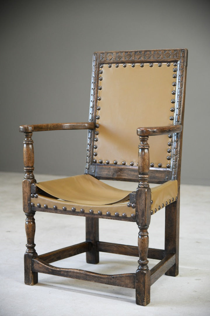 Oak and Leather Carver Chair