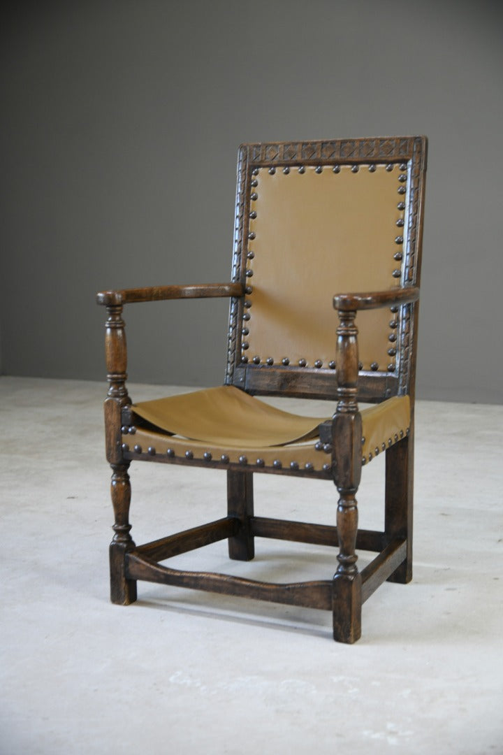 Oak and Leather Carver Chair