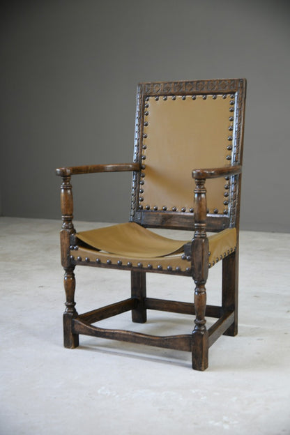 Oak and Leather Carver Chair