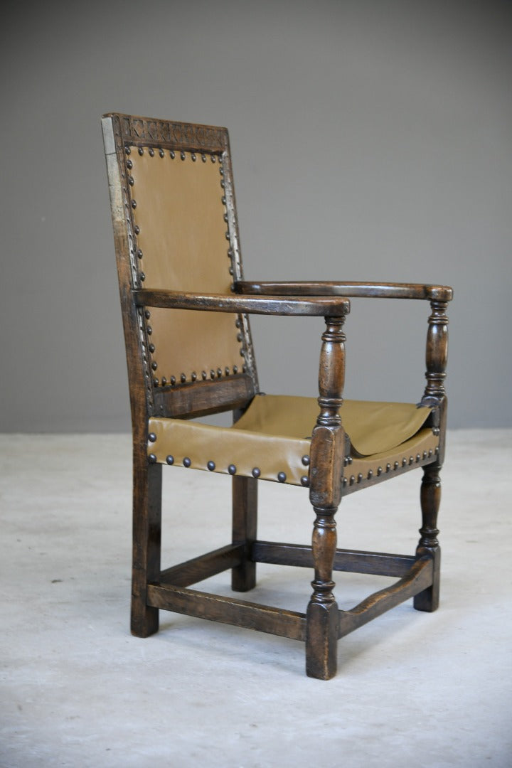 Oak and Leather Carver Chair