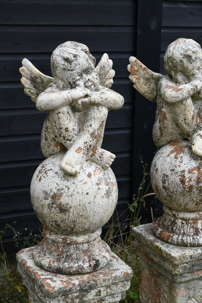 Pair Terracotta Cherub Garden Sculptures