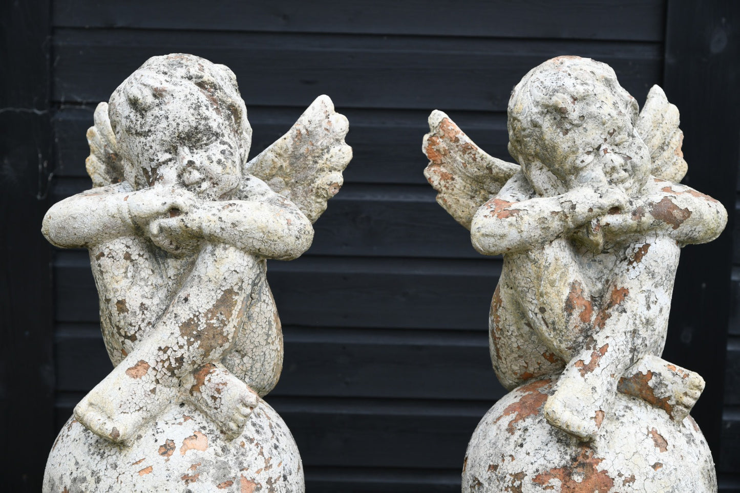 Pair Terracotta Cherub Garden Sculptures