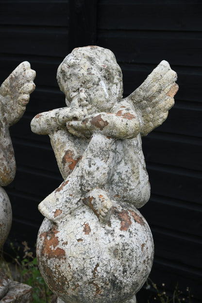 Pair Terracotta Cherub Garden Sculptures