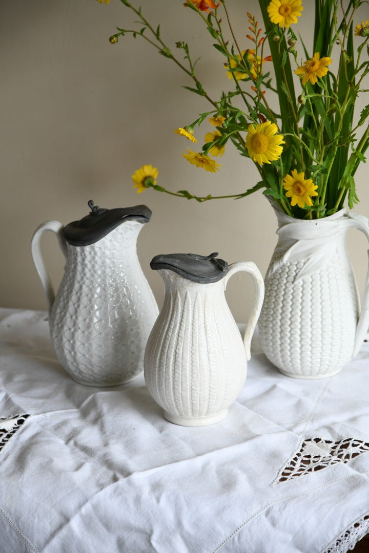 2 Victorian Pewter Lid Jugs