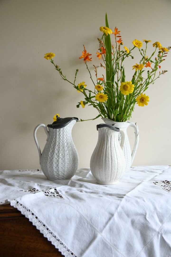 2 Victorian Pewter Lid Jugs