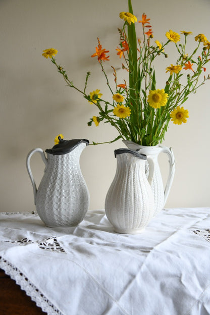 2 Victorian Pewter Lid Jugs