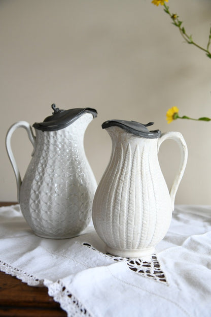 2 Victorian Pewter Lid Jugs