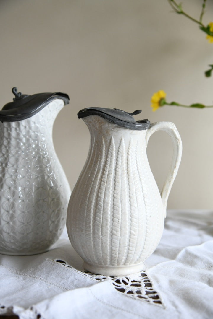 2 Victorian Pewter Lid Jugs