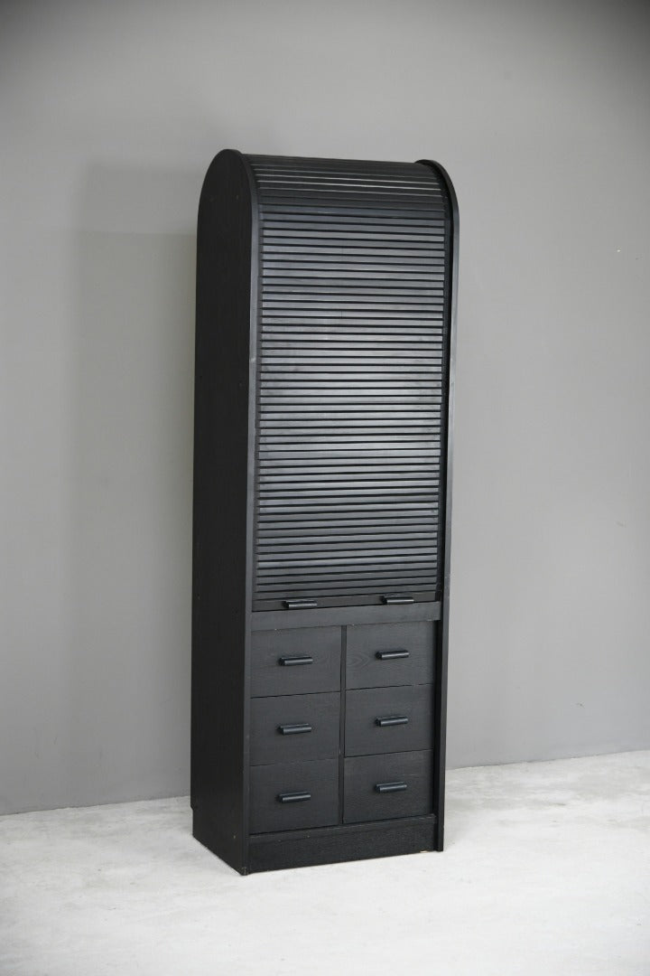 90s Black Ash Tambour Cabinet