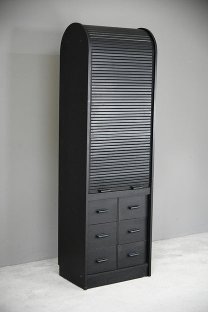 90s Black Ash Tambour Cabinet