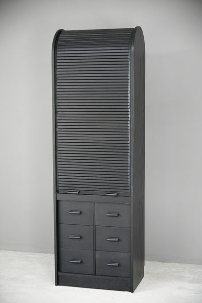 90s Black Ash Tambour Cabinet