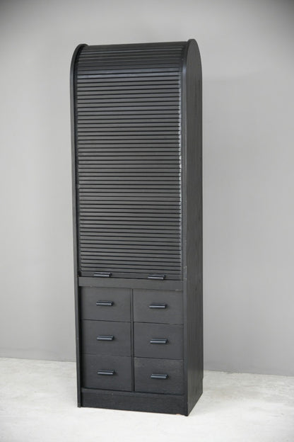 90s Black Ash Tambour Cabinet