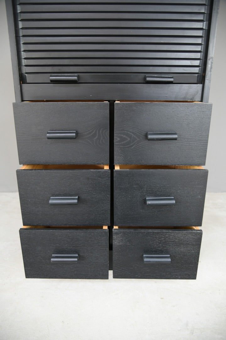 90s Black Ash Tambour Cabinet