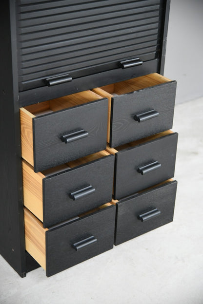 90s Black Ash Tambour Cabinet